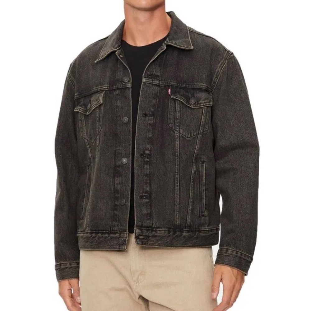 Levi’s Relaxed Fit Dark Grey Denim Button Front Mens Trucker Jacket size small